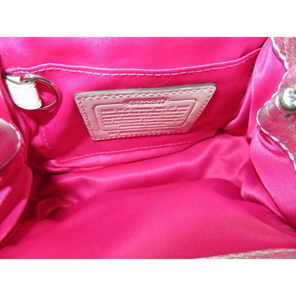 SOLD COACH 2008 Metallic Silver Leather Double Frame Kisslock Ball Chain - Picture 6 of 16